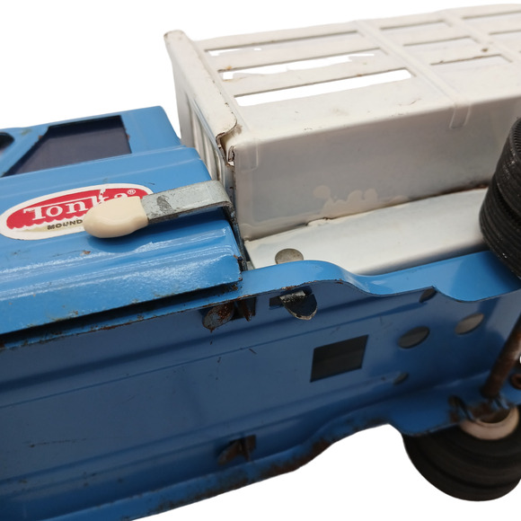 VTG Tonka Blue Stake Truck Pressed Steel Toy 1960s Farm Pickup USA Blue Whit - Picture 8 of 12